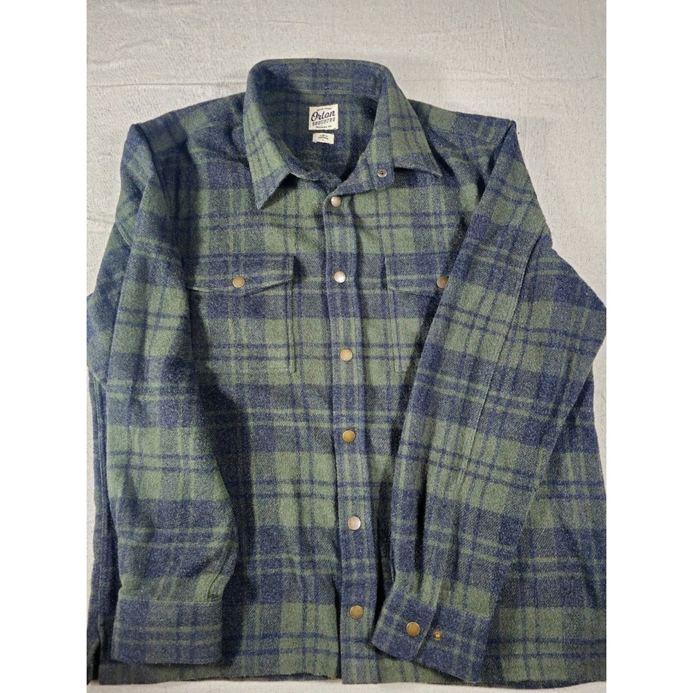 Vintage Wool Blend Plaid Flannel Shirt Jacket Snap Large 80s Orton Brothers - Picture 5 of 12